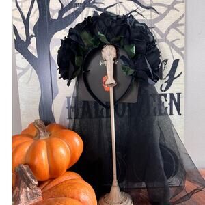 Halloween Headband Black Floral Crown Veil Costume Cosplay Party Accessory
